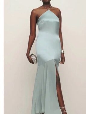 Reformation Halter Maxi Gown in Light Sage